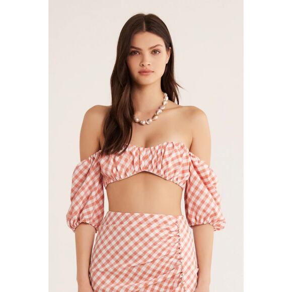RUMER THE LABEL BISOU BRALETTE PUFF SLEEVE TOP SMALL NWT - Picture 1 of 7